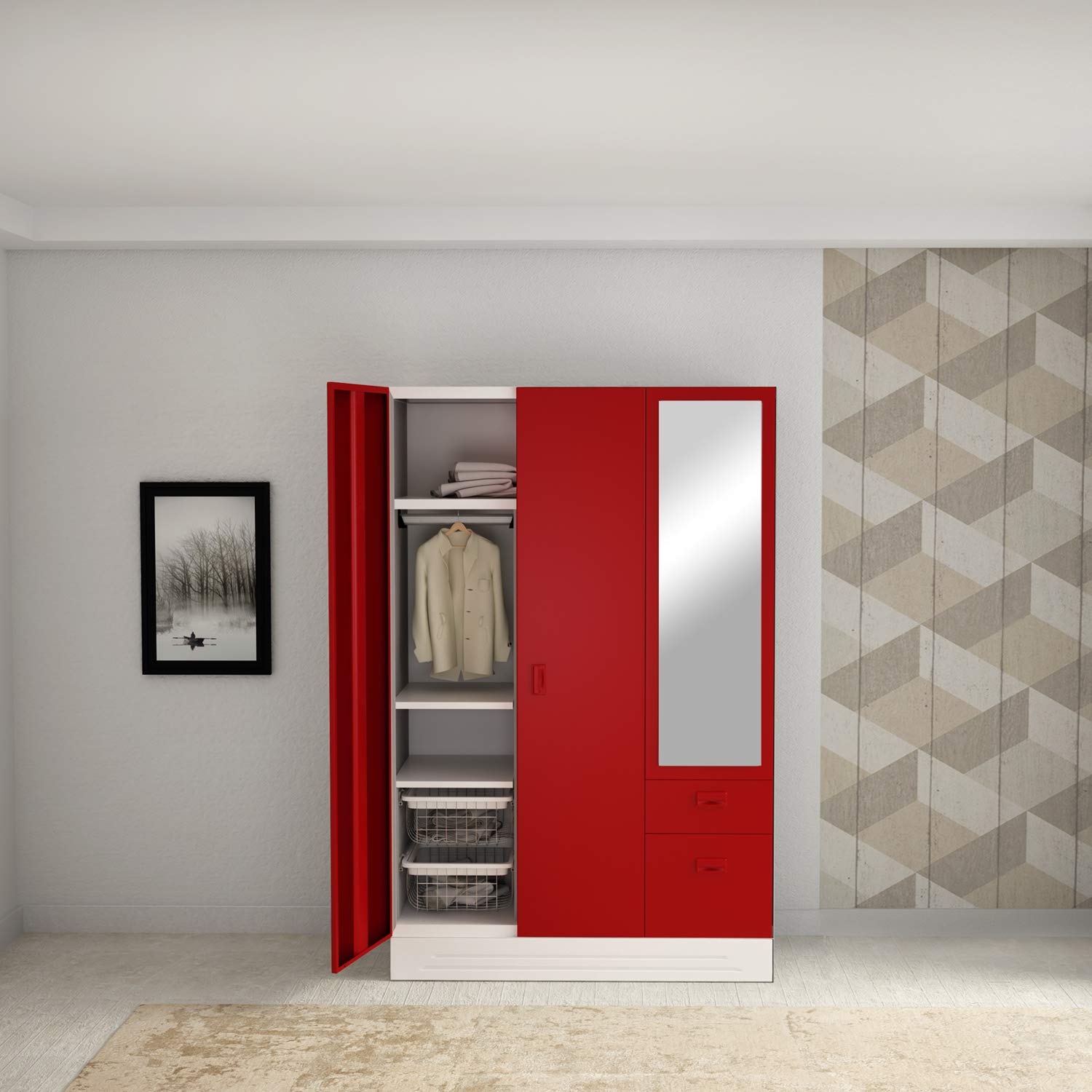 Godrej Interio Slimline Blend 3 Door Steel Almirah In Ceremine Red Textured Finish Amazon In Home Kitchen