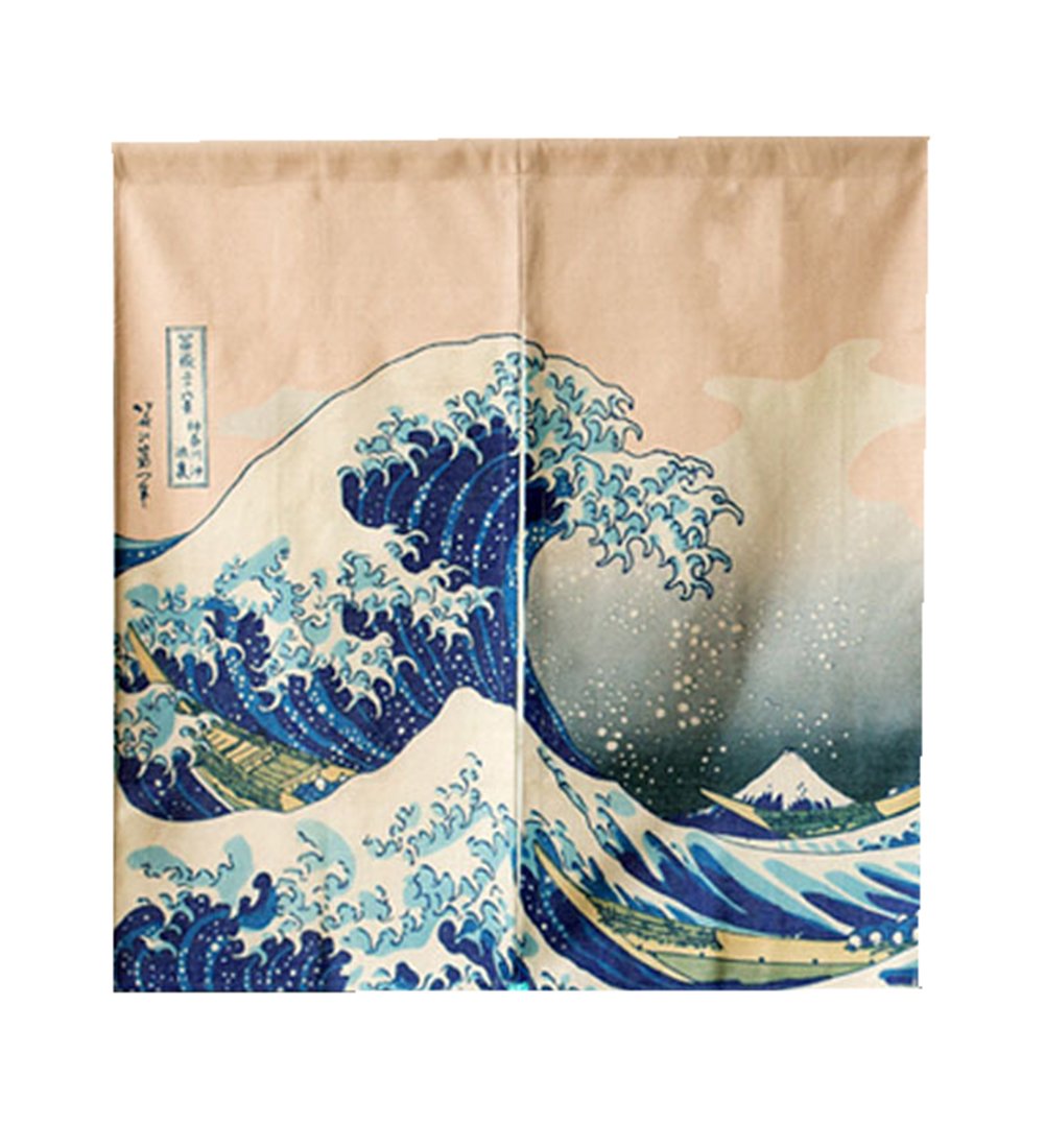 LIGICKY Japanese Noren Doorway Curtain Ukiyoe Hokusai The Great Wave off Kanagawa Tapestry for Home Decoration 85×90cm