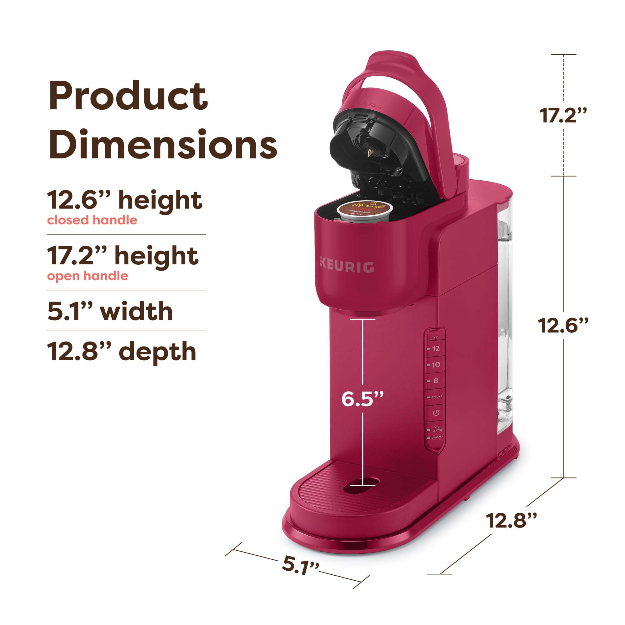 Keurig K-Express Cafetera de cápsulas K-Cup de una sola porción, 3 tamaños de preparación, función de botón fuerte, depósito extraíble de 42 oz, color baya navideña