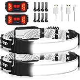 Hopedone 2-Pack Rechargeable Headlamp, 1000LM Hard Hat Work Light | 230&deg; Wide Beam with Red Rear Light, 1200mAh battery, 4-10 hour runtime, 8 Helmet Clips for Outdoor &amp; Work