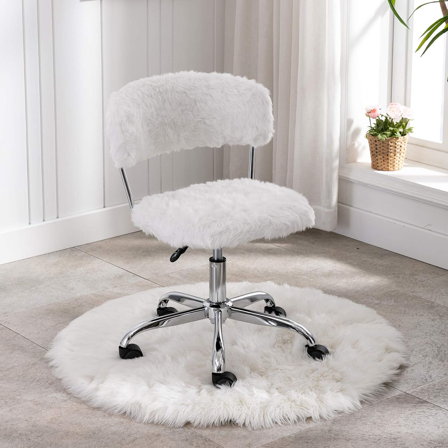 Wahson Faux Fur Office Chair Without Armrests 360 Rotating Desk Chair Height Adjustable Work Chair For Home Office White Amazon De Kuche Haushalt