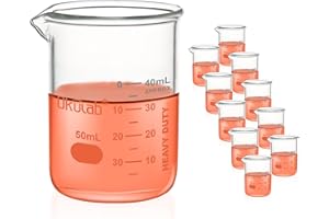 Okulab Heavy Duty Glass Beaker Set, Thick-Walled 3.3 Borosilicate Glass Beakers, with Double Scale Printed Graduation, 10pcs of Vol.50ml, HBKG50B10