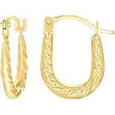 14kt Yellow Gold Womens Patterned U-Shaped Fashion Hoop Earrings