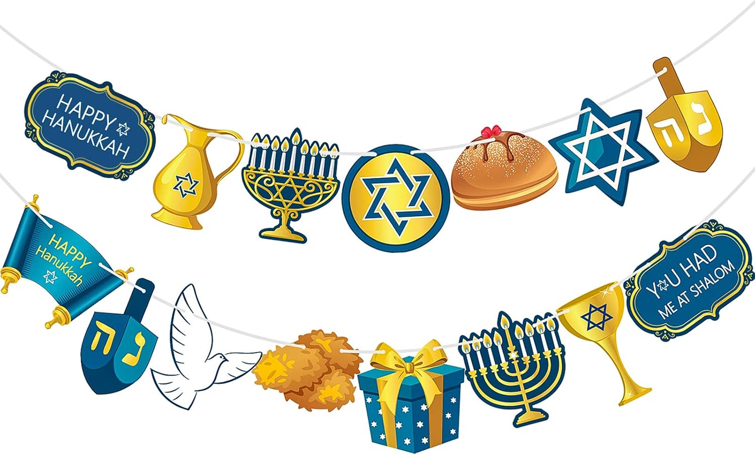 Blulu Hanukkah Decorations Banner Pre-assembled Chanukah Garland Happy Hanukkah Banner Backdrop Props for Home Indoor Holiday Party Decor Supplies