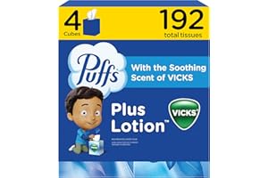 Puffs Plus Lotion with Vicks Facial Tissues, 4 Cubes, 48 Tissues per Box (192 Tissues)