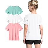 KEREDA Girls Athletic Shirts Quick Dry Short Sleeve Crew Neck T Shirts, Summer UPF 50+ Tee Tops for Teen Girls 3 Pack