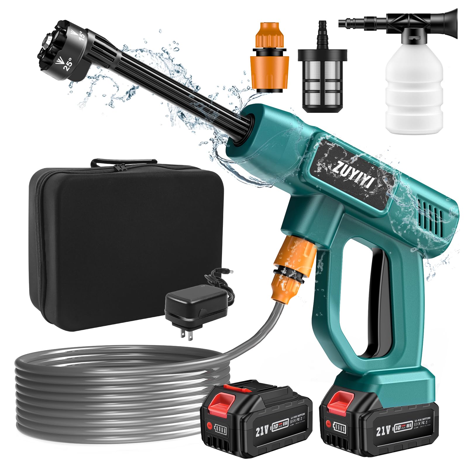 Photo 1 of ZUYIYI Cordless Pressure Washer, 970PSI Portable Power Cleaner with 2×4.0Ah Battery, 6 in 1 Nozzle, 16.4FT Hose, High-Pressure Car Washer Gun for Washing Cars Fences Floor