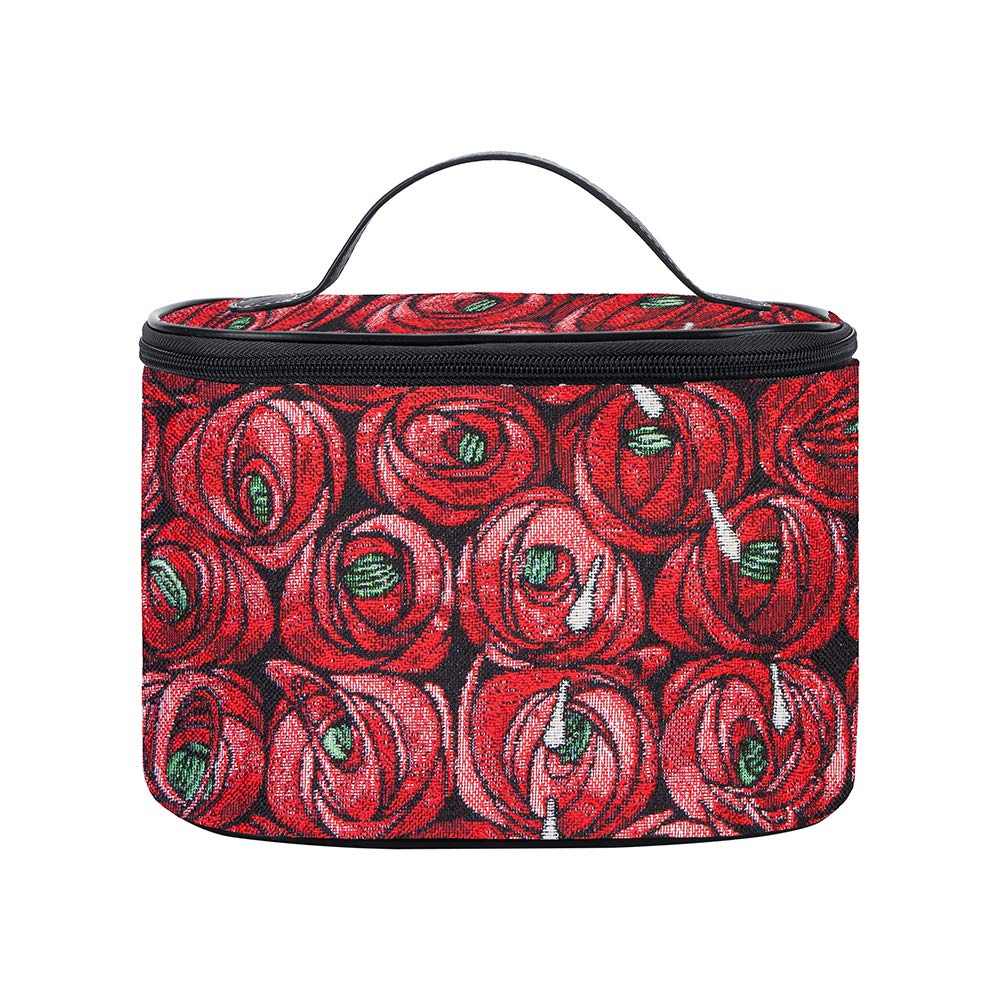 Signare Tapestry Toiletry Bag Makeup Vanity Bag for Women with Design Inspired by Mackintosh (Rose and Tear Drop; Toil-RMTD)