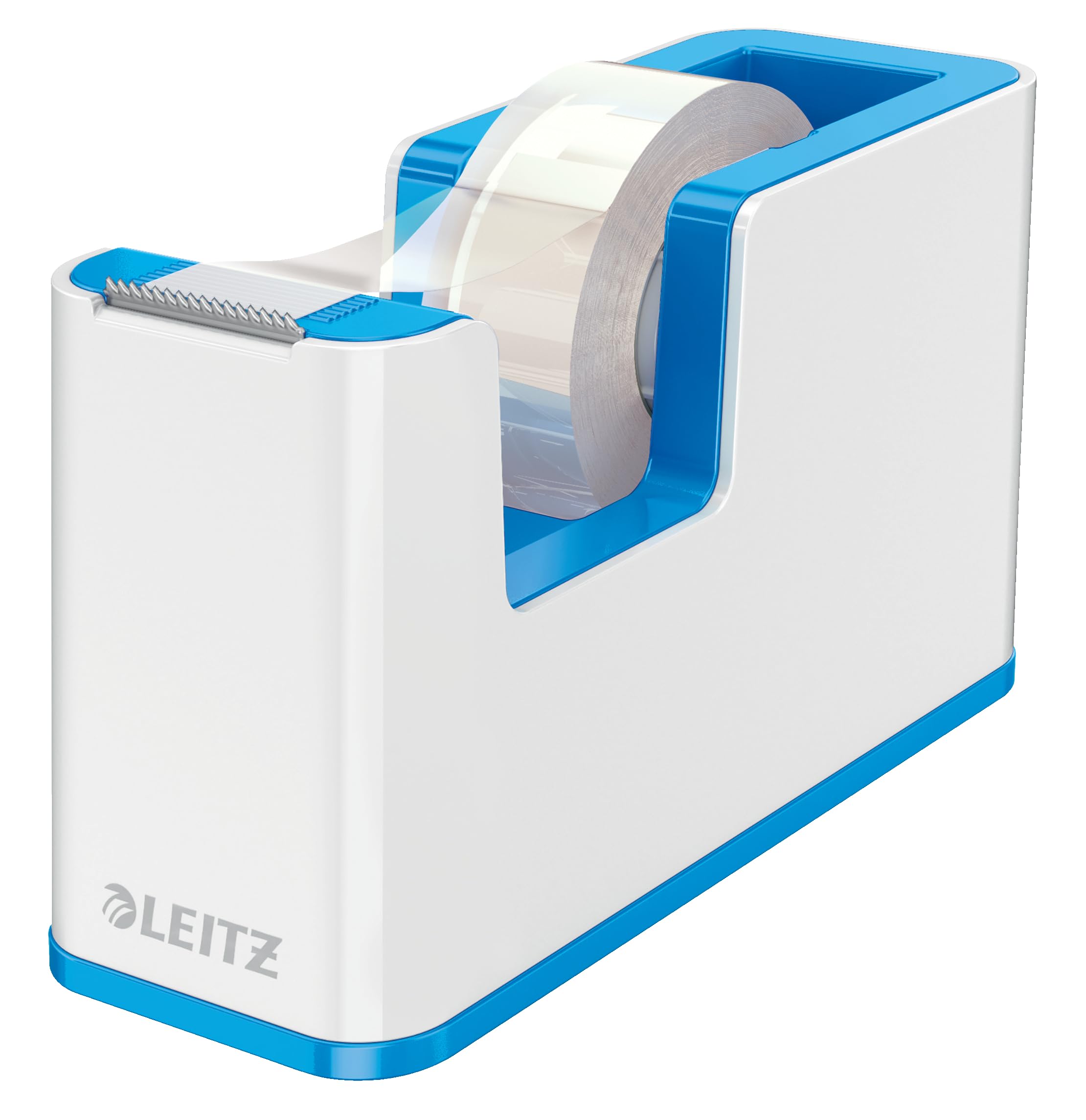 Leitz Tape Dispenser, Heavy Base with Tape, Wow Range, White/Metallic Blue