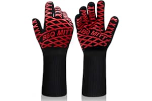 ESIE HOUZIE BBQ Gloves - 1472°F Heat Resistant Grilling Gloves Non-Slip Silicone Oven Gloves Washable Kitchen Protective Cooking Gloves for Oven, Barbecue, Cooking, Cutting use,15 Inch Long Gloves (Red)