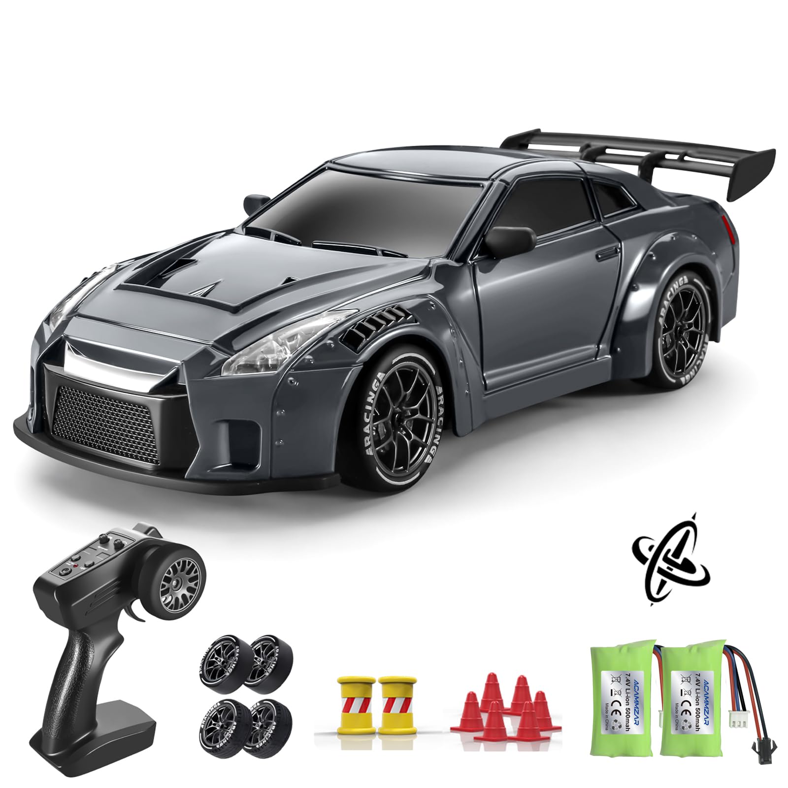 Photo 1 of ACAMMZAR RC Drift Car Pro Upgraded with Gyro, 1:24 Full Proportional Remote Control Car, 25KM/H 4WD High Speed RC Cars with Lights, Extra Racing Tires, Vehicle for Adults Kids Boys Girls, Gray