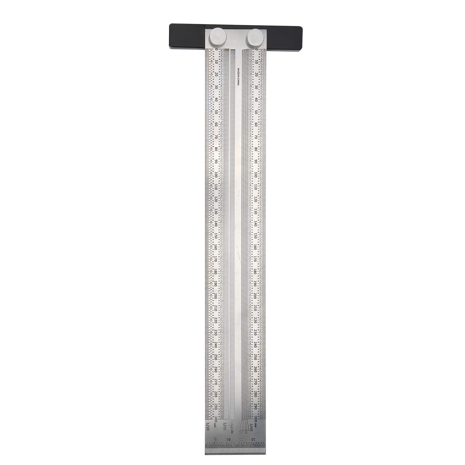 Stainless Steel Scribing Ruler 300mm T-Shape Marking Rule for Carpentry, Mortise Layout & Right-Angle Line Marking, Horizontal Vertical Parallel Alignment Tool