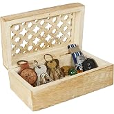 Mela Artisans Trellis Mango Wood Storage Box - Whitewash, 7.5in x 4.5in | Handmade decorative box with lid for secure use as a family memory box, small jewelry box, photo storage organizer and more.