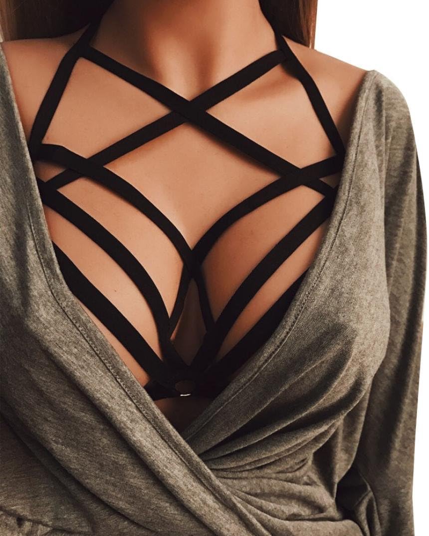 LTUI Sexy Women Hollow Out Elastic Cage Bra Bandage Strappy Halter Bra Bustier Top for Sex Sexual Life