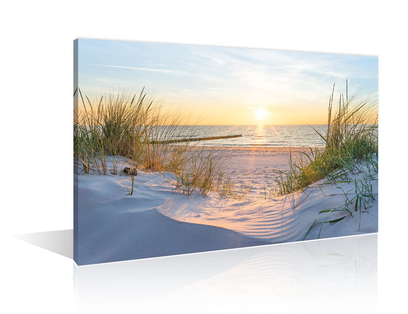 TISHIRON Wall Art Sandy Beach Sunrise Pictures Painting on Canvas Wall Art Modern Framed Seaside Canvas Prints Ready To Hang(12X8in)