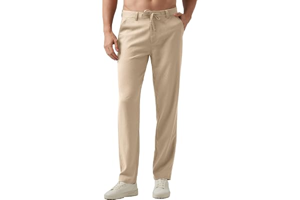 Willit Men's Linen Pants Casual Linen Dress Pants Drawstring Beach Summer Lightweight Trousers 29" 30" 32"