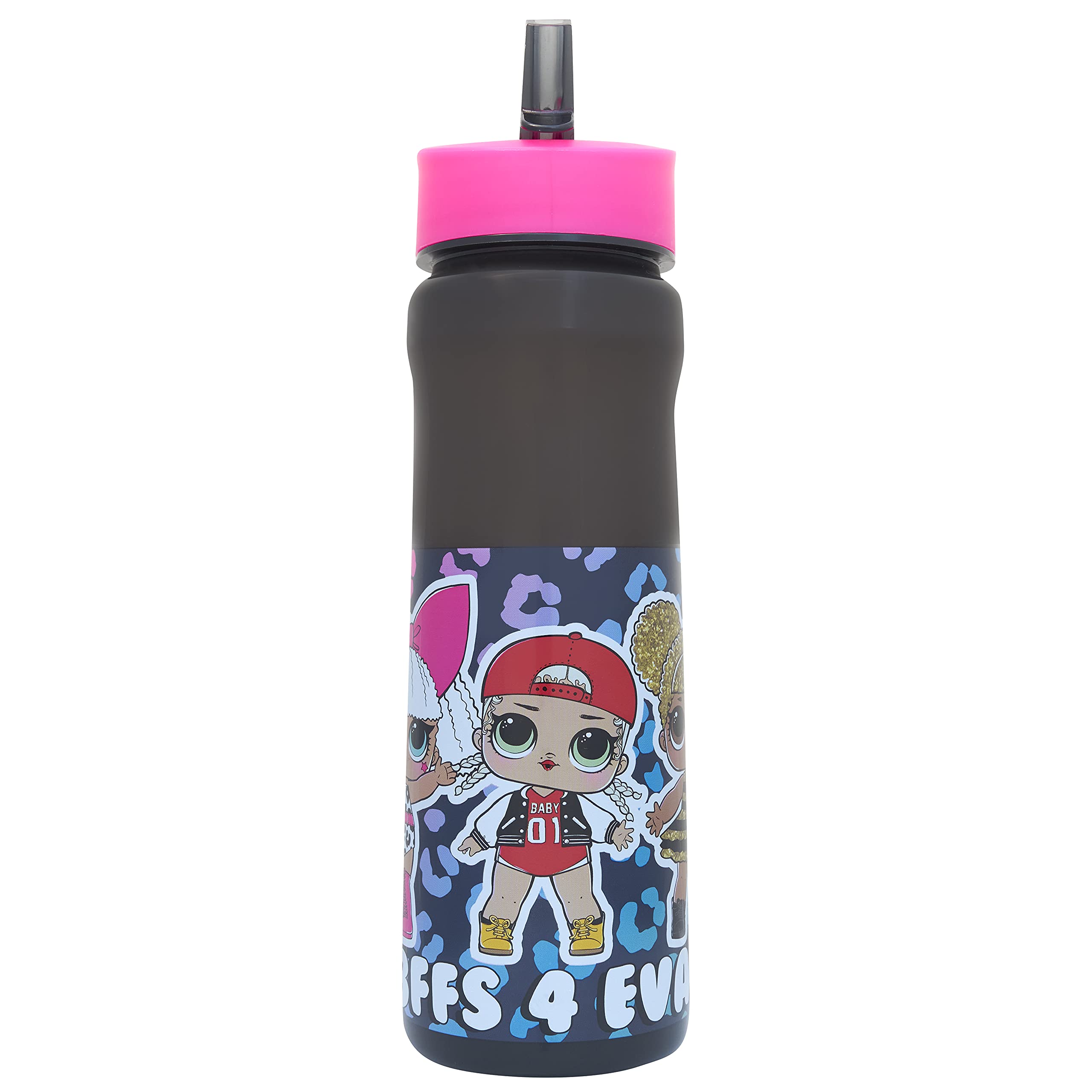 LOL Surprise Water Bottle with Straw – Reusable Kids 600ml PP Drinking Bottle – in Blue and Pink – Official Merchandise by Polar Gear – BPA Free & Recyclable Plastic – For School Nursery Sports Picnic