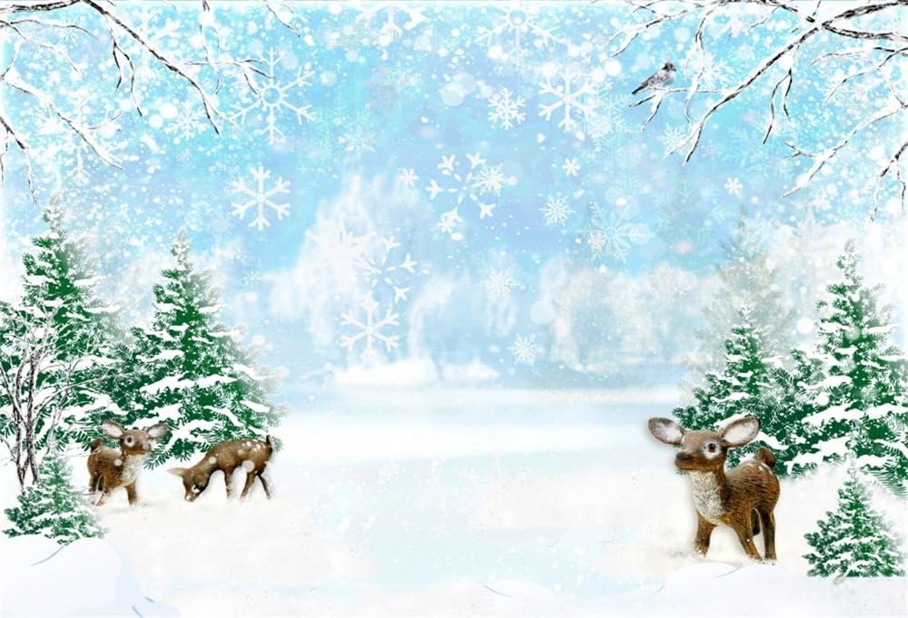 LFEEY 10x8ft Winter Scene Backdrop Ice Snowflakes Pine