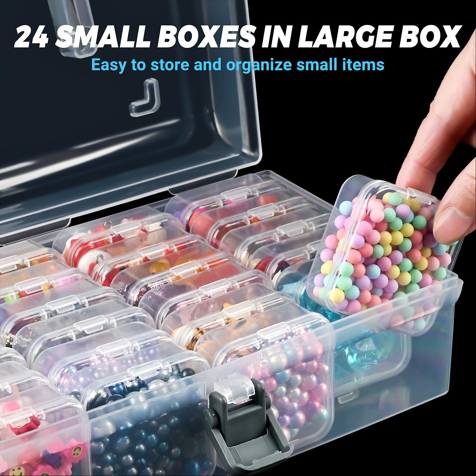 Bead Organizer Box with Handle, 25 Pcs Small Bead Organizers and Rectangle Storage Plastic Cases, Mini Clear Bead Storage Containers Boxes with Hinged Lid