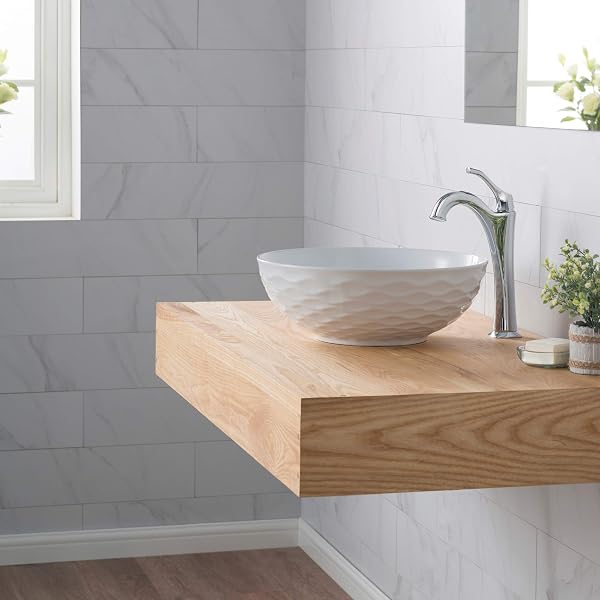 KRAUS VIVA™ ROUND WHITE PORCELAIN CERAMIC VESSEL BATHROOM SINK, 16 1/2 IN. D X 5 1/2 IN. H, KCV-200GWH