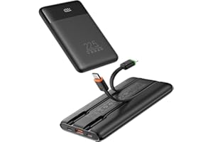 VEGER Portable Charger, 10000mAh Power Bank with Built-in Cables, 22.5W Fast Charging USB C Battery Pack with LED, 4 Outputs 