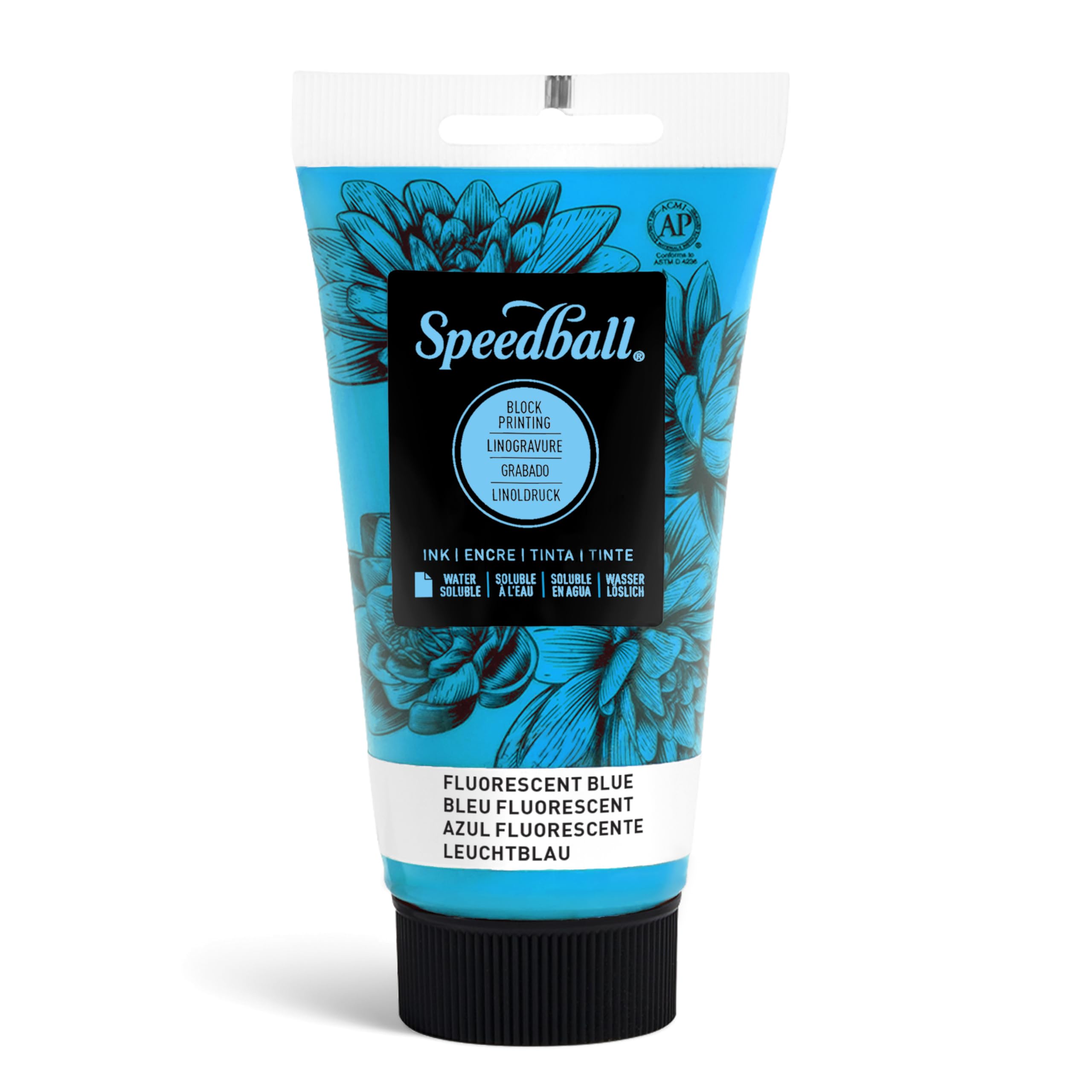 Speedball 75ml 2.5oz Water-Soluble Block Ink Fluorescent Blue, for Block Printing, Lino, Screen Printing, for Artists Kit
