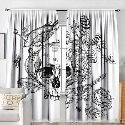 Amazon Com Nuomanan Kitchen Curtains Black And White Dead Skull