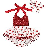 Xiaodriceee Newborn Baby Girl Valentine's Day Outfit Flutter Sleeve Heart Print Tutu Romper Dress Headband 2Pcs Clothes Set