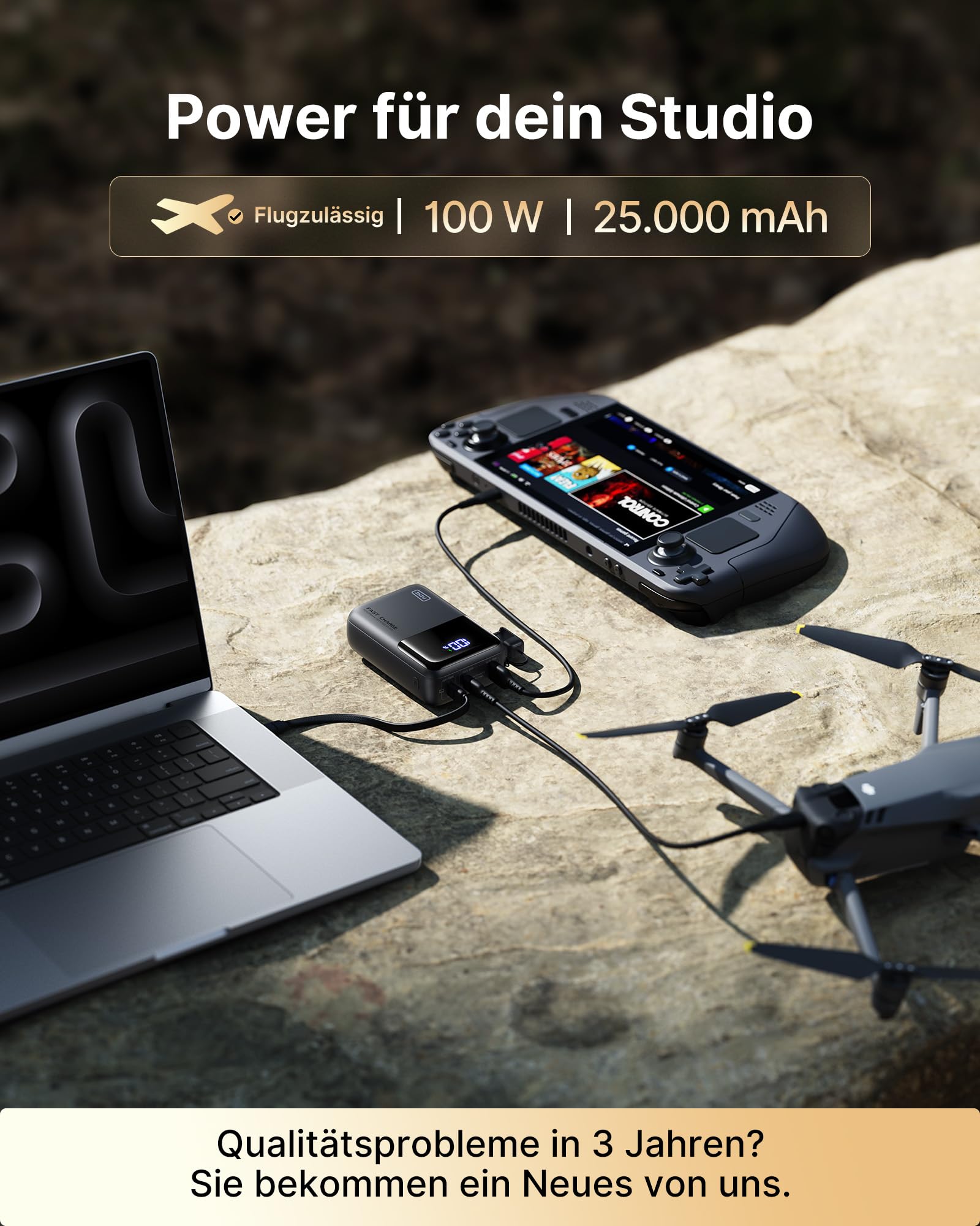 INIU Laptop Power bank, Ultra Kompakt 100W Schnellladung Powerbank, 25000mAh Hochkapazität Externer Akku mit USB C Kabel, Flugtauglich, für MacBook, Steam Deck, iPhone 17/16/15 Pro, Samsung, iPad uvm. 2