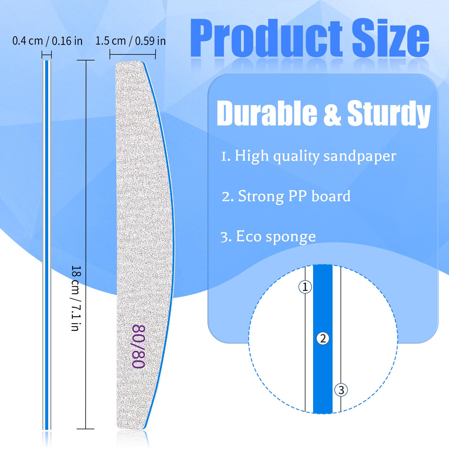 12 PCS Nail Files for Acrylic Nails, 80/80 Grit Nail File for Poly Nail Extension Gel Emery Boards Nail Files Doubled Sides Coarse Washable Nail File Manicure Tools for Home and Salon Use