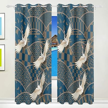 YANJ Verdunkelungsvorhänge 2 Panels Japanische Vogel Kran Muster
