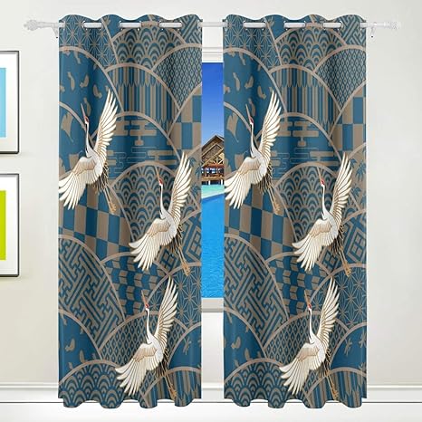 YANJ Verdunkelungsvorhänge 2 Panels Japanische Vogel Kran Muster