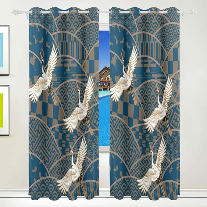 YANJ Verdunkelungsvorhänge 2 Panels Japanische Vogel Kran Muster