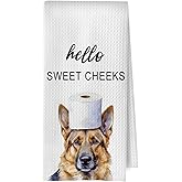 BlissfulAbon German Shepherd Bathroom Towels - Funny German Shepherd Decorative Waffle Weave Hand Towels for Toilet Bathroom, 16×24 Inches