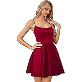 MIQILADUNA Satin Mini Homecomg Dress for Teens Short Backless with Pockets Spaghetti Strap Cocktail Dress