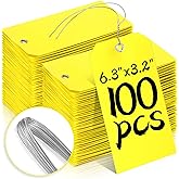 100 Pcs Waterproof Tags Writable Plastic Tags for Labeling Tag with Wire Tie Large Heavy Duty Tags Moving Tags Pipe Tags for Outdoors Car Garage Storage Box Equipment Parts (Yellow, 6 1/4" x 3 1/8")