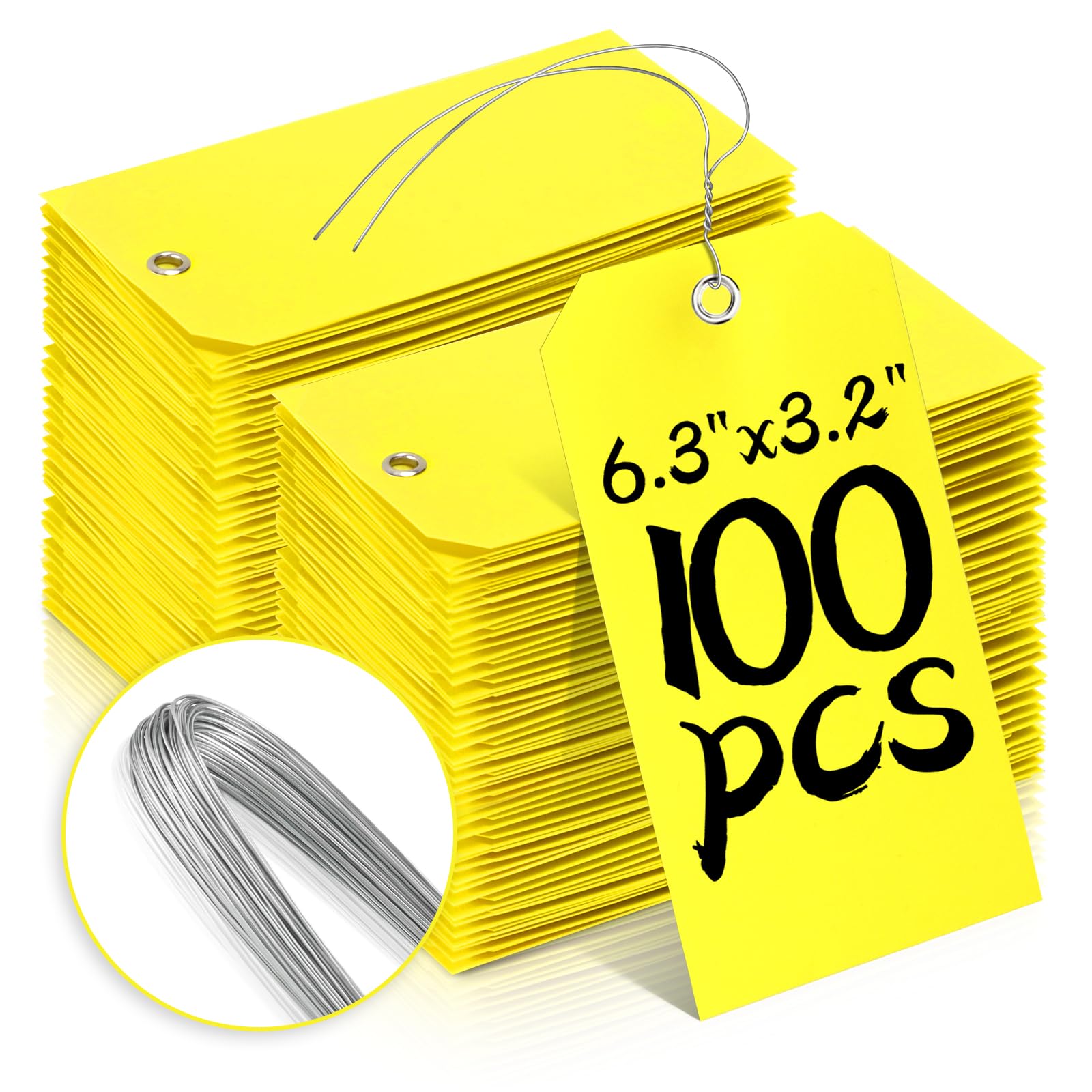 Photo 1 of 100 Pcs Waterproof Tags Writable Plastic Tags for Labeling Tag with Wire Tie Large Heavy Duty Tags Moving Tags Pipe Tags for Outdoors Car Garage Storage Box Equipment Parts (Yellow, 6 1/4" x 3 1/8")