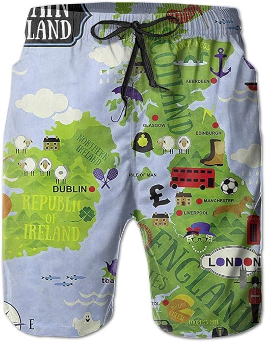 Hombres Verano Gran Bretaña Irlanda Mapa de Viaje Secado rápido Running