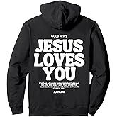 Jesus Loves You (John 3:16) Bible Verse (On Back) Christian Pullover Hoodie