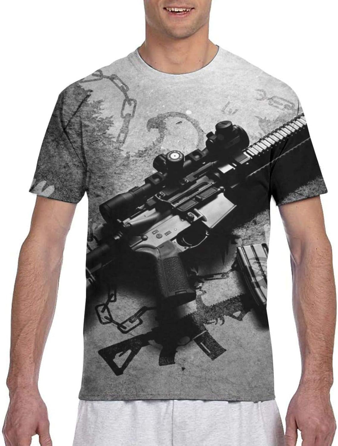 Men's Crew Neck tShirt,Gun Wings Activewear Cotton Short