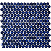 Tenedos Cobalt Blue Penny Round Porcelain Mosaic Tile, Glossy Finish for Kitchen Backsplash, Bathroom Wall, Pool Accent Use (Box of 5 Sheets)