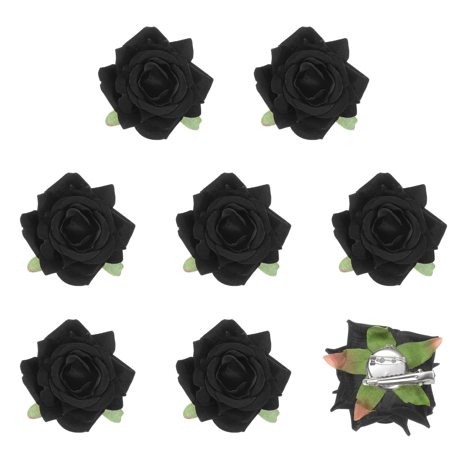 M METERXITY 8-Pack Rose Hair Clips, 2.56 Inch Flower Hairpin Cloth Floral Brooch for Bridal Wedding/Party/Women Hair Accessories, Hair Flowers Headpiece Floral Hair Pins [6.5cm, Black]