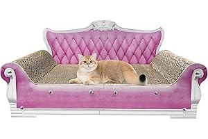 INRLKIT Luxury Cardboard Cat Scratcher Sofa Bed, Couch Shaped Scratching Board with Catnip, Scratcher for Indoor Cats, Large Pink
