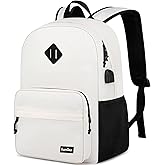 Kuosdaz Backpack for School Teen Boys & Girls, Lightweight Casual Backpacks for Men and Women, Classic Basic Water Resistant Casual Daypack Fit 15.6 Inch Laptop, Beige