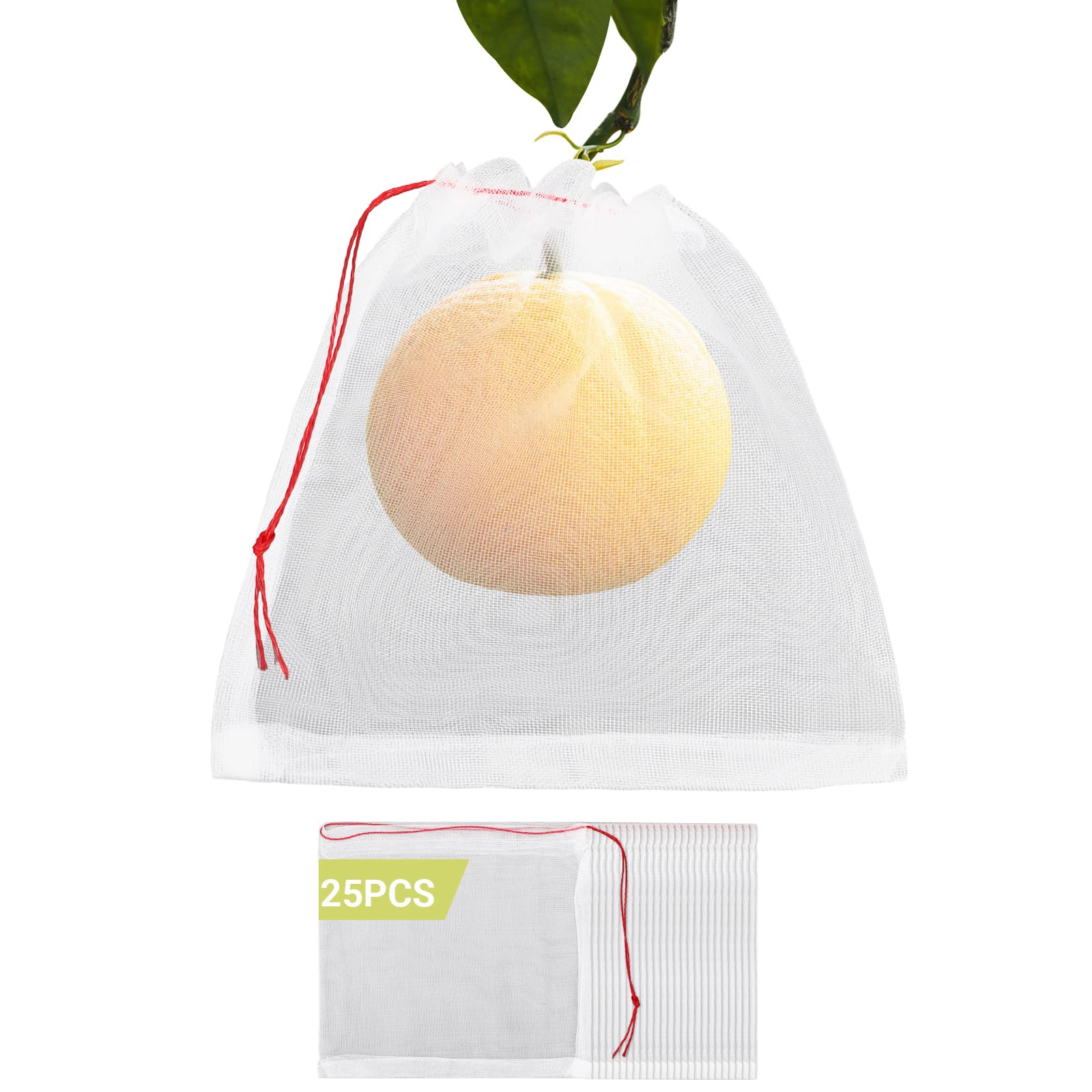 Photo 1 of ENPOINT Fruit Netting Bags, 25pcs 8x8 in Mesh for Trees with Drawstring, Fruit Protection Bag Cover for Grapes Apples Peaches Tomatoes from Pest Birds Critters