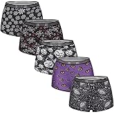 SYVIN Women's 5pcs Spooky Allover Print Gothic Halloween Boyshorts Elastic Waistband Comfortable & Stylish Underwear