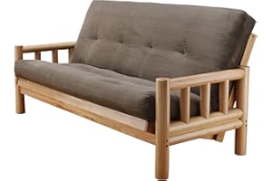 CORDOVA FUTONS Chalet Complete Futon - Frame and Mattress Set - Log Like with Innerspring Full Size Sofa Bed Sleeper (Gray)
