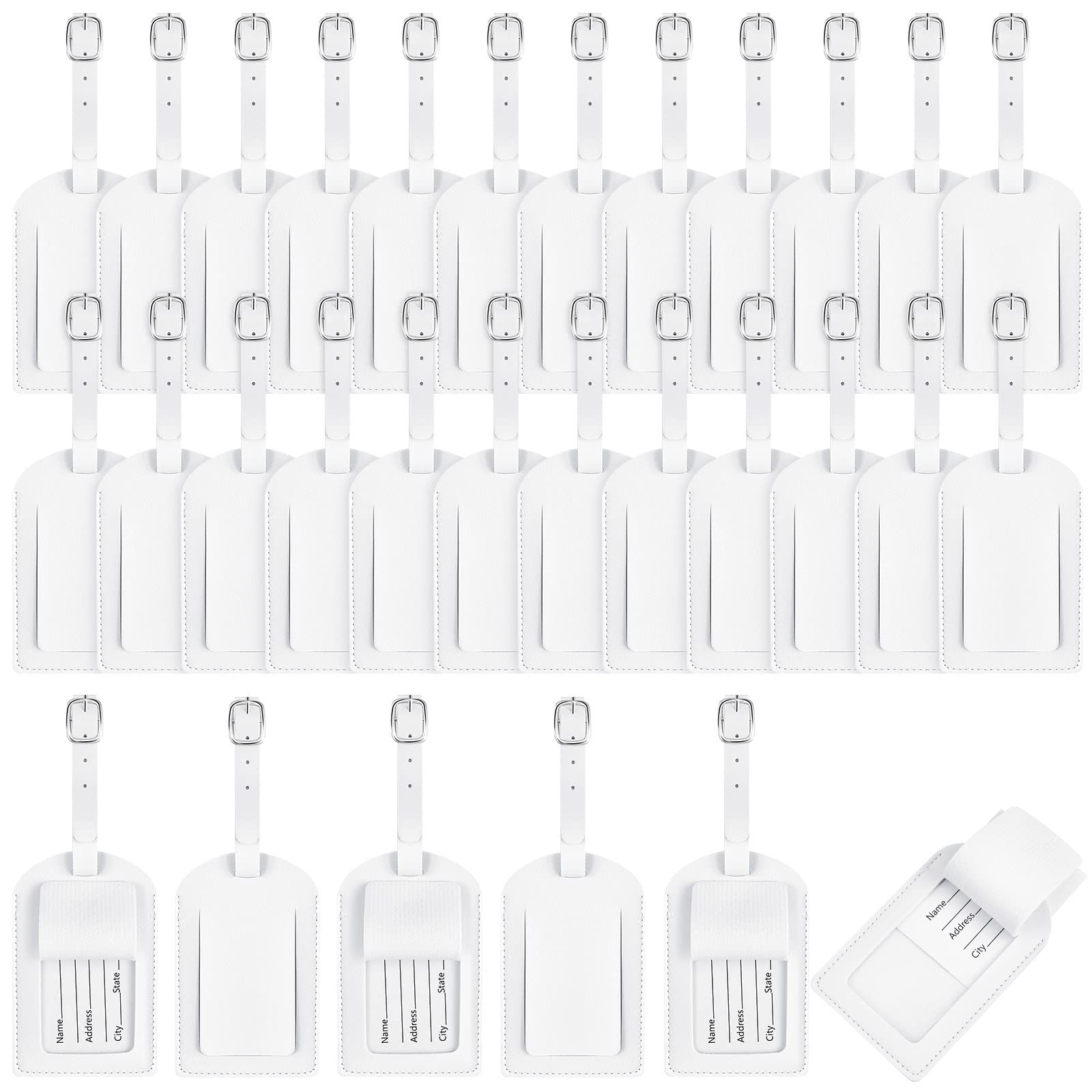 Photo 1 of 30 Pieces Leather Luggage Tag Women Identifiers Travel Suitcase Tags for Luggage Travel Backpack Bag Wedding Favors Women Men Adults Bulk(White)