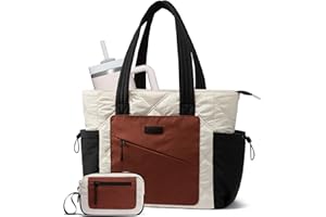 LOVEVOOK Tote Bag for Women, puffer tote bag for Work Travel Nurse, Lightweight quilted Bags with Compartments