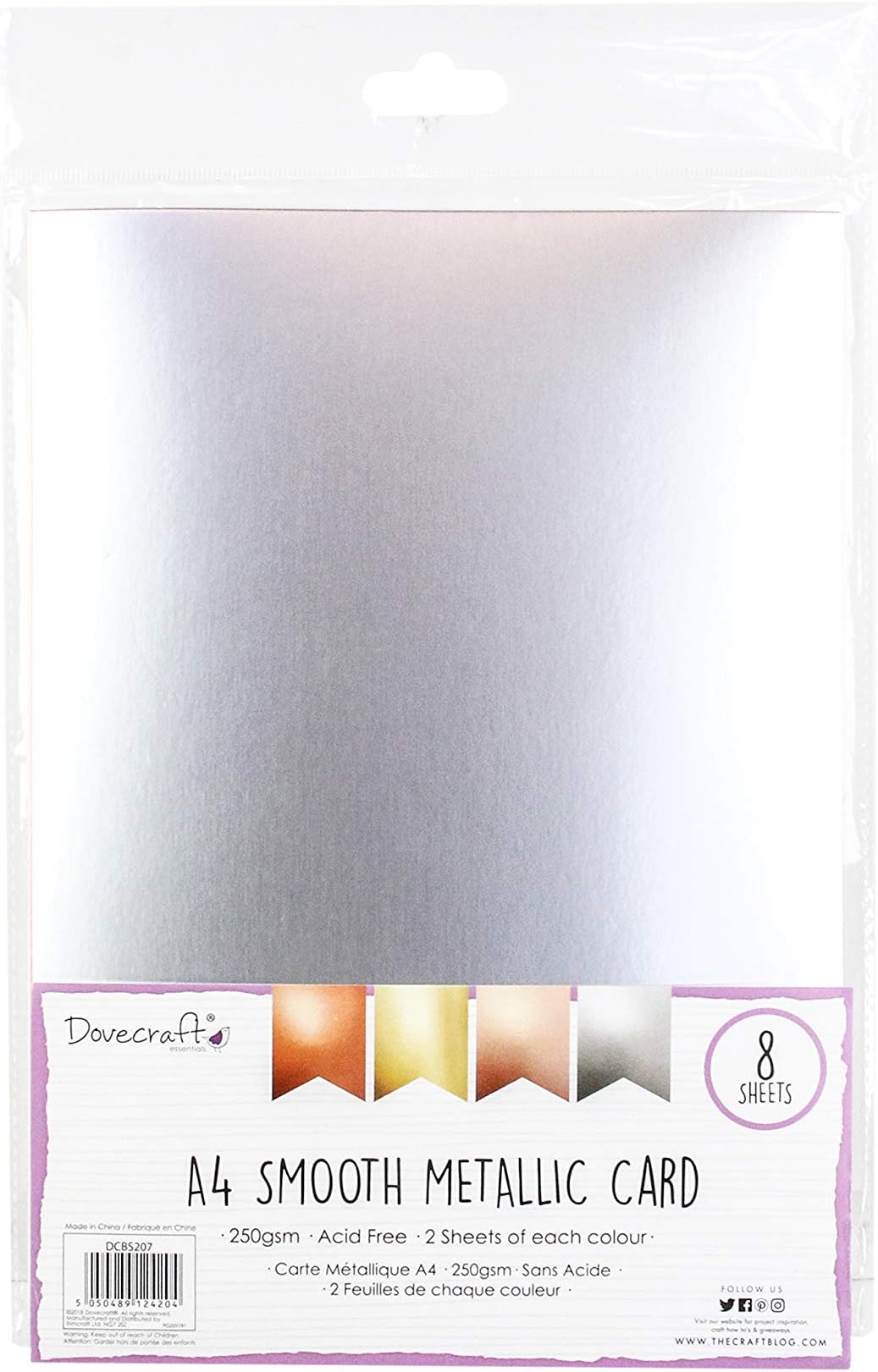DovecraftDCBS207 Essentials-Paper & Card-A4 Metallic Card (250gsm, Smooth (8 Pack)